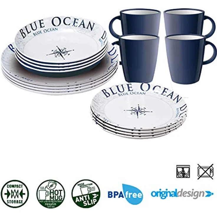 BRUNNER Geschirr-Set BRUNNER Melamin Campinggeschirr Set BLUE OCEAN (8, 12, 16, 36-Teile) (16-tlg) – Bild 3