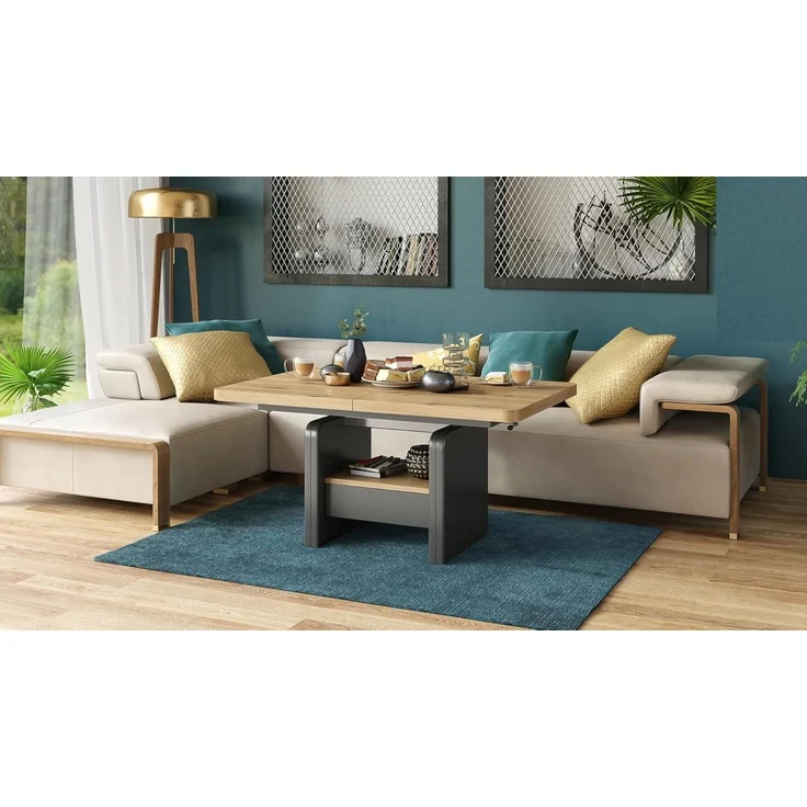 designimpex Couchtisch Design Wohnzimmertisch Lexus höhenverstellbar ausziehbar Schublade, Funktionstisch, Wohnzimmertisch, Tisch, Esstisch, Sofatisch