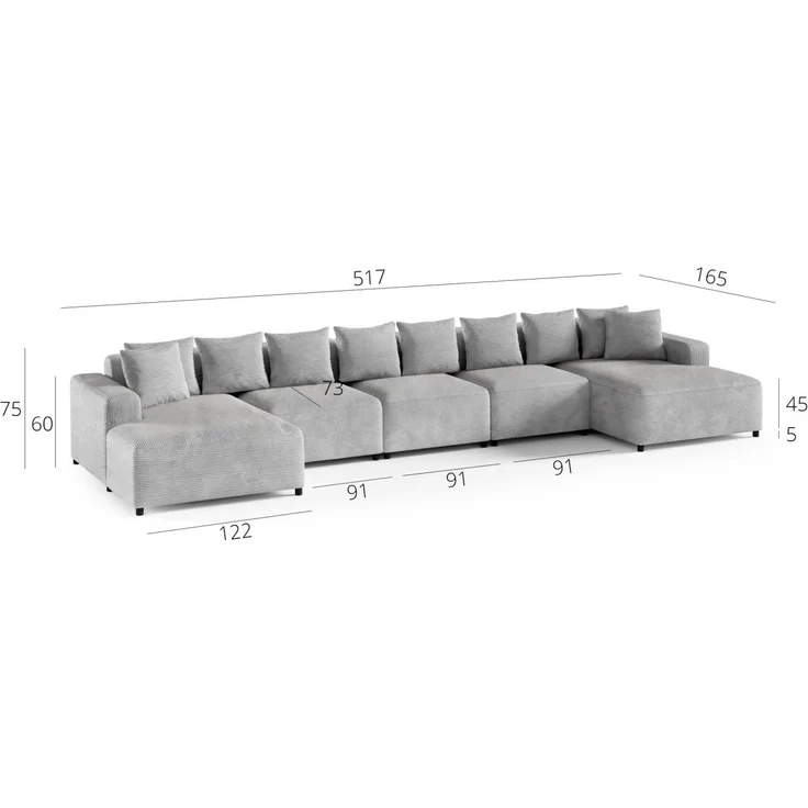 Wohnlandschaft Sofa U-Form Designersofa MEGAN XL in Stoff Salvador Honiggelb – Bild 2