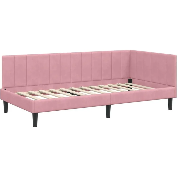 vidaXL Eckbettgestell mit Kopfteil Rosa 100 cm x 200 cm Samt 42016361 – Bild 3