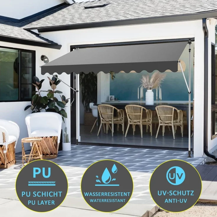 Klemmmarkise 300cm Balkon Sonnenschutz Grau Sonnensegel Terrasse Windschutz – Bild 4