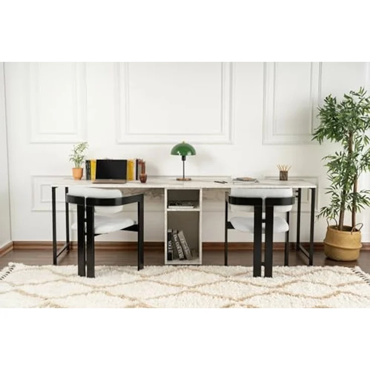 Dmora Schreibtisch Caprioli 240 x 60 x 74h cm Weiß, 1 Regal, 1 Fach – Bild 5