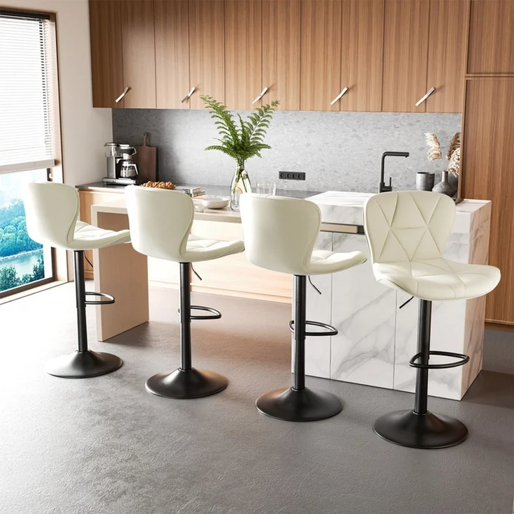 Hawthyhome Barhocker 2er Set Kunstleder Barstuhl Höhenverstellbar 360° Drehbar mit Rückenlehne Weiß – Bild 6