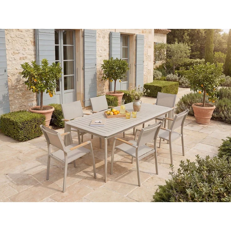 Vente-unique - Set mit 2 stapelbaren Gartensesseln aus Aluminium und Textilene - Taupe - MACILA von MYLIA – Bild 4