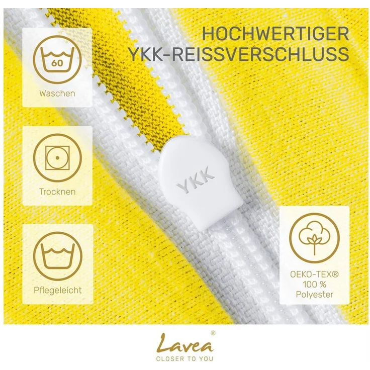 Lavea Kissenbezug 2er Set Kissenhülle Jersey, 100% Baumwolle, Kissenbezüge, (2 Stück), allergikerfreundlich - sicherer YKK-Reißverschluss - waschbar 60°C – Bild 3