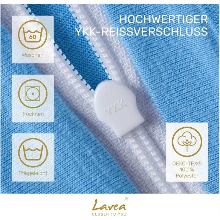 Lavea Kissenbezug 2er Set Kissenhülle Jersey, 100% Baumwolle, Kissenbezüge, (2 Stück), allergikerfreundlich - sicherer YKK-Reißverschluss - waschbar 60°C – Bild 3
