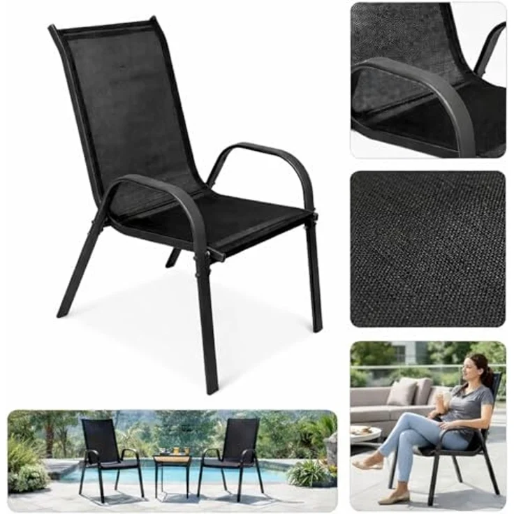 Outdoorstuhl Gartenstuhl Stapelstuhl Metall Anthrazit Textilen schwarz – Bild 4