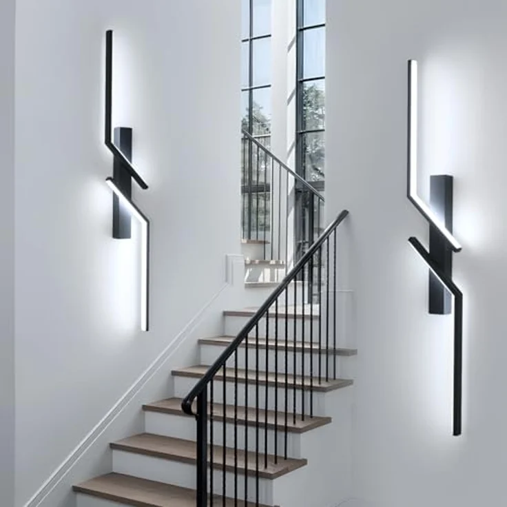 Goeco LED Wandleuchte Innen, 81 CM 24W LED Wandlampe Lang 2 Fimmige 6500K Kaltweißes Licht, Modern Led Wandlampe Schwarz für Flur Treppenhaus Wohnzimmer Schlafzimmer – Bild 6