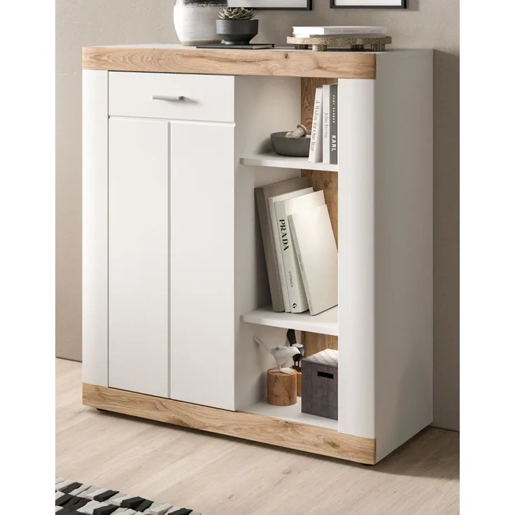 Kommode Laredo I - Weiß Matt / Nox Oak