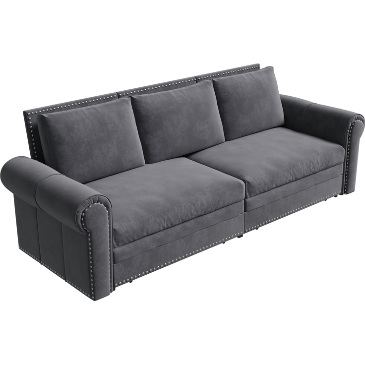 Schlafsofa 238x90x98 cm, 3-in-1 ausziehbar mit Samtbezug und verstellbaren Rückenkissen, Ohne Matratze – Bild 9
