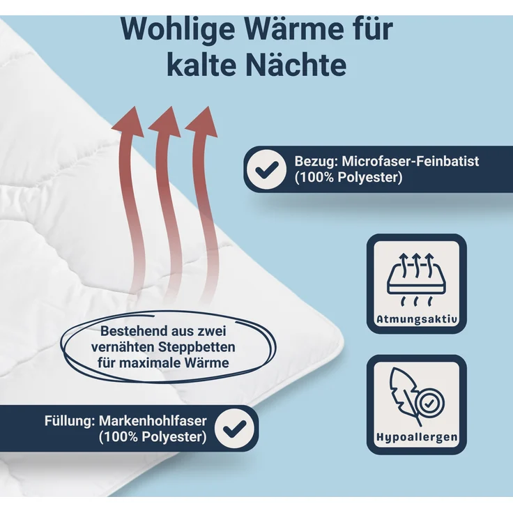 Traumhaft gut schlafen Softline - Steppbett, verschiedene Wärmestufen, Allergikergeeignet, Ausführung: Duo-Steppbett, Größe: 135 x 200 cm – Bild 2