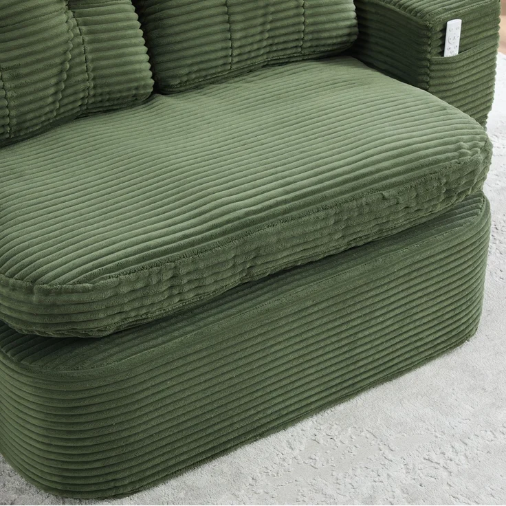 Schlafsessel 2-in-1 165cm×97cm×61cm mit Cord, extra tiefer Sitzfläche und doppelten Getränkehaltern – Emerald – Bild 9