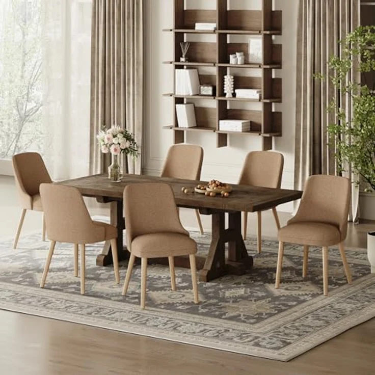 COLAMY Esszimmerstühle 6er Set, Gepolsterter Stuhl mit Holzbeinen, Hohe Rückenlehne für Esszimmer/Restaurant/Café, Kamel – Bild 2