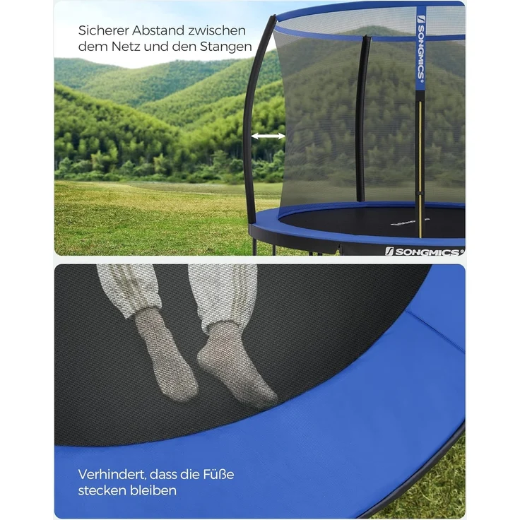 Songmics Trampolin mit Leiter, Sicherheitsnetz und gepolsterten Stangen, Stahl blau, Ø 366 cm – Bild 4