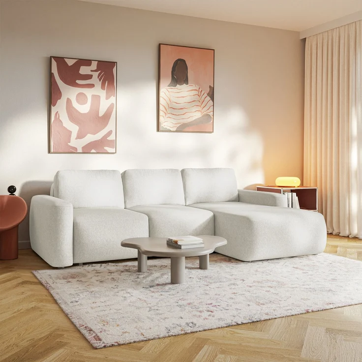 Selsey 'Carnos Mini' Ecksofa mit Schlaffunktion, Ottomane rechts, Chenille pflegeleicht, Creme – Bild 3
