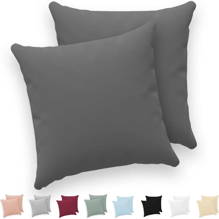 Twinzen® Kissenbezug 65x65 (2er-Set) - 100% Jersey Baumwolle 150 GSM Kissenbezüge - Anthrazit - Für Kissenbezüge 65x65 cm - Kissenhülle - Kissenbezug mit Reißverschluss - Oeko-Tex Zertifiziert – Bild 1