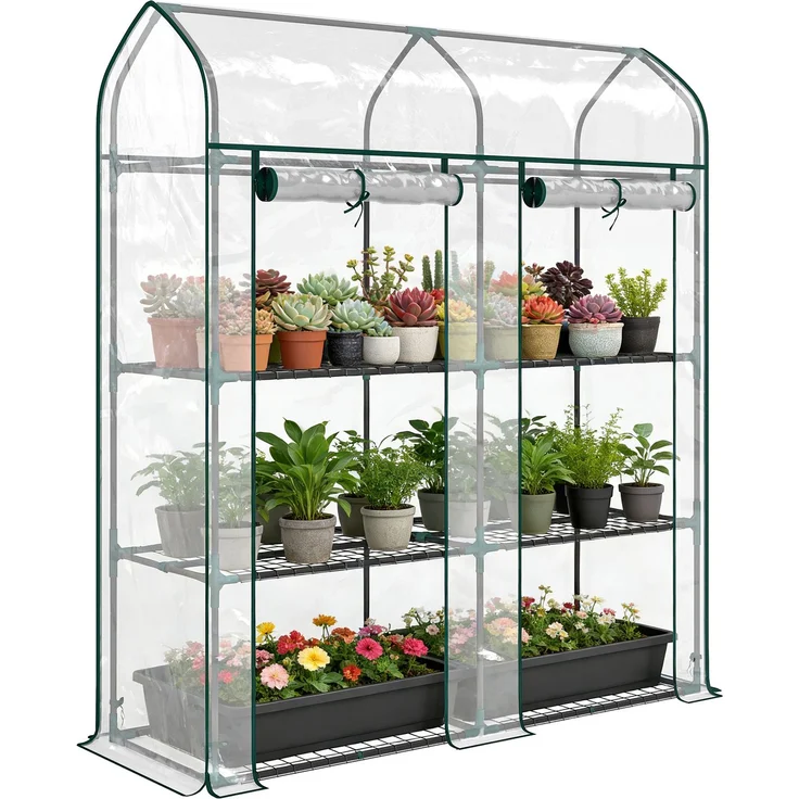 MELAYR, Gartengewächshaus, Kleines Balkongewächshaus mit 3 Regalböden, 78 x 50 x 9 cm, Transparent – Bild 1