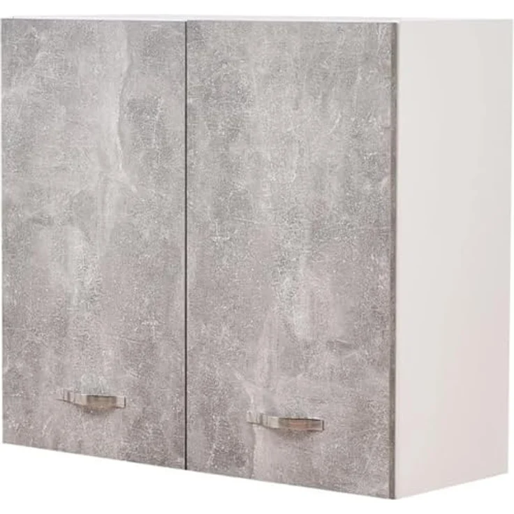 Hängeschrank für die Küche, Hängeschrank aus Holz mit Zwei Türen, 1 Regal und 2 Fächern, geräumiger und robuster Wandschrank, Maße: 80 x 32 x 72 cm (grau) – Bild 2