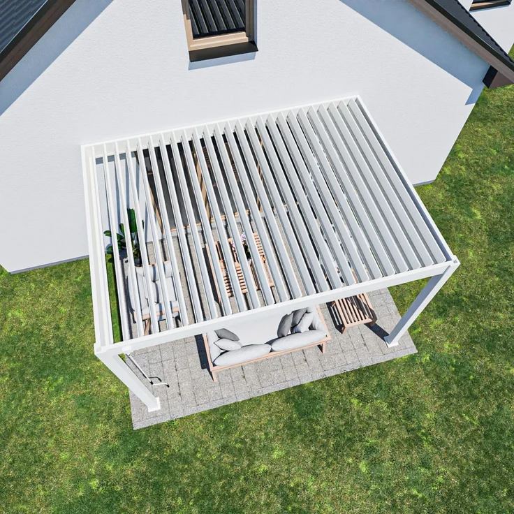 Weide Deluxe | Wand Pergola | Voll Aluminium | 3 x 4 M | Lamellendach weiß – Bild 5