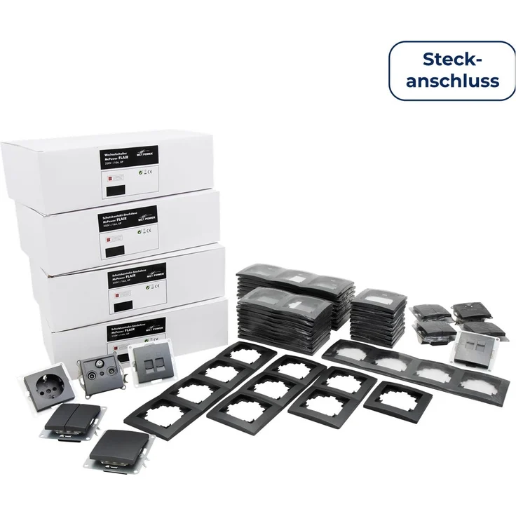 Schalter und Steckdosen Set McPower Flair ''Megaset-Profi'' 100-teilig, anthrazit, Steckanschluss – Bild 1