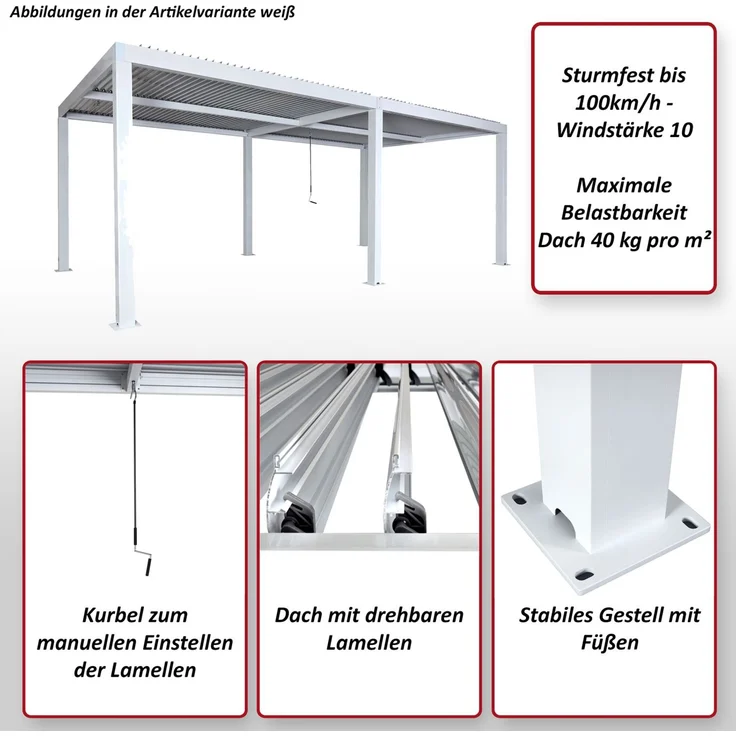 Mendler 'HWC-L46' Pergola, Regenrinne sturmfest, Aluminium anthrazit, 3x6 m – Bild 2