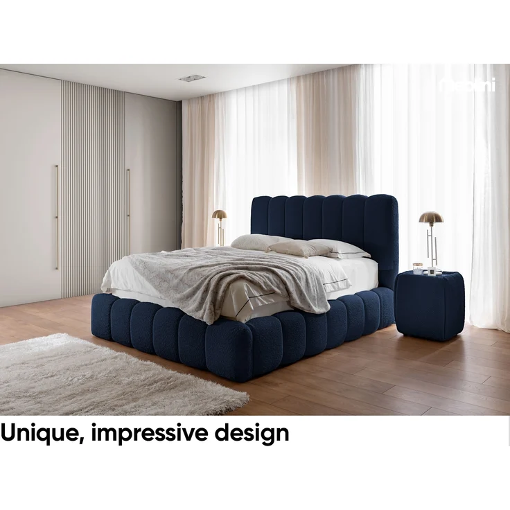 MEBLINI Polsterbett 180x200 mit Lattenrost mit Matratze - CARLOS - Blau Boucle - Bubble Bett - Cloud Bett - Marshmallow Bed - Kopfteil Bett mit Stauraum – Bild 2