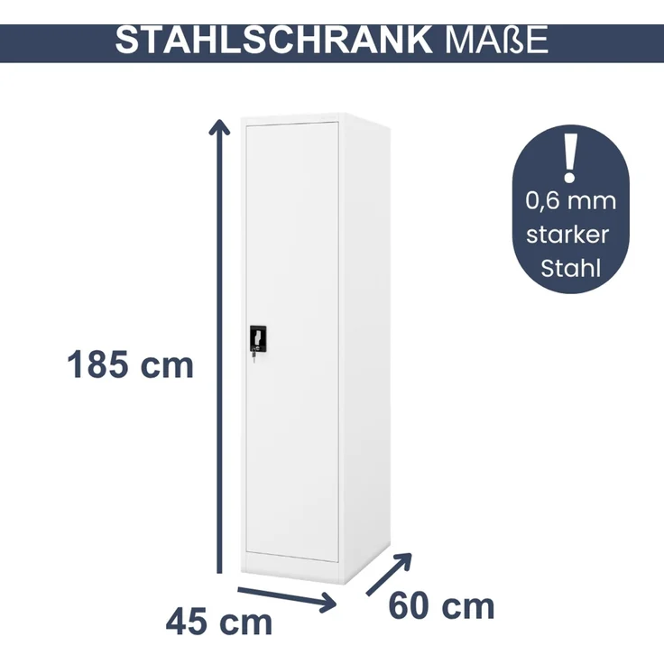 Aktenschrank abschließbar KADO - 5 Ebenen verstellbar, Flügeltüren | Metallschrank Werkstatt Mehrzweckschrank Büroschrank aus Stahl Werkzeugschrank, 185 x 45 x 60 cm Weiß – Bild 2