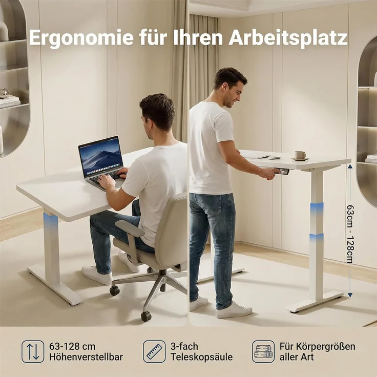 Devoko Höhenverstellbarer Schreibtisch 180x80 cm elektrisch, Höhenverstellung 71-121 cm mit Smart Control, 120 kg Tragkraft, für gesundes Arbeiten – Bild 5