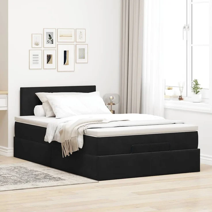 vidaXL Ottomane Bett mit Matratze & LEDs Schwarz 120x190 cm Samt 3312538 – Bild 4