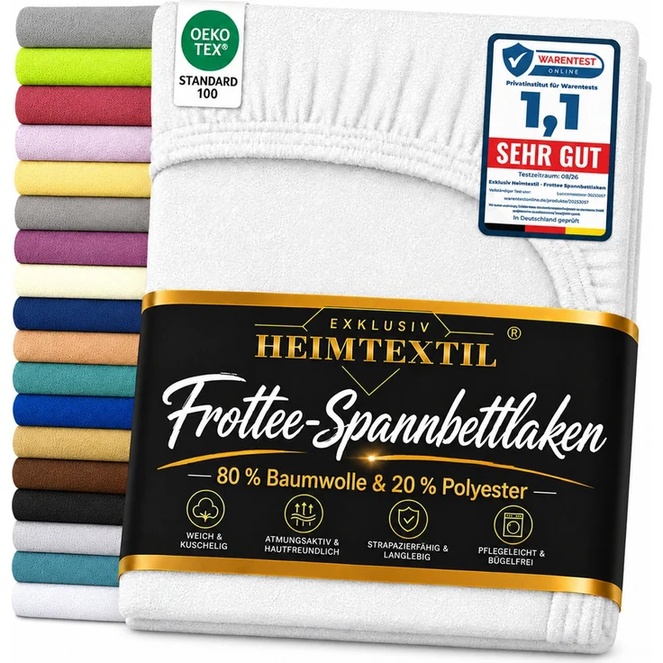 EXKLUSIV HEIMTEXTIL Frottee Spannbettlaken 140 - 160 x 200 cm Weiss – Bild 1