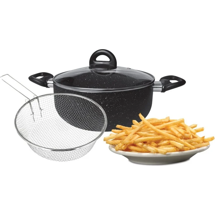 Cheffinger Frittiertopf 3 tlg Korb Fritteuse Pommes Induktion Sieb Deckel Nudeln – Bild 1