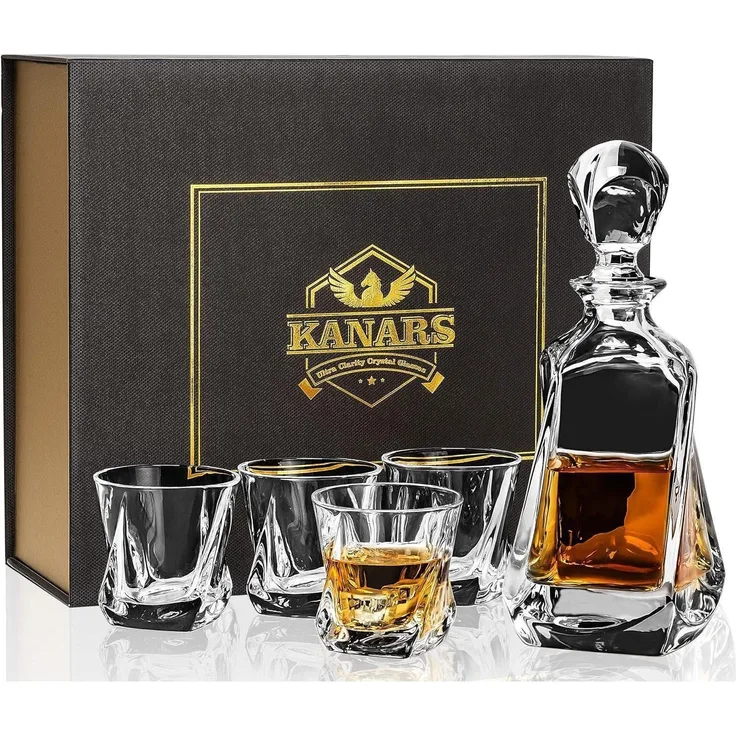 5-teiliges Whisky-Set Bleifrei Kristallgläser Karaffe 650ml, Geschenkbox