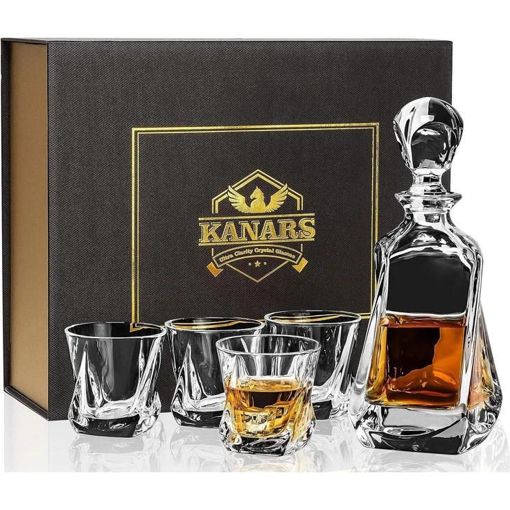 5-teiliges Whisky-Set Bleifrei Kristallgläser Karaffe 650ml, Geschenkbox – Bild 1