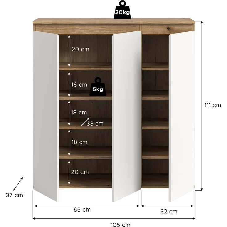 Universalschrank (B/H/T: 105x111x37 cm) in weiß und Evoke Oak Nachbildung – Bild 4