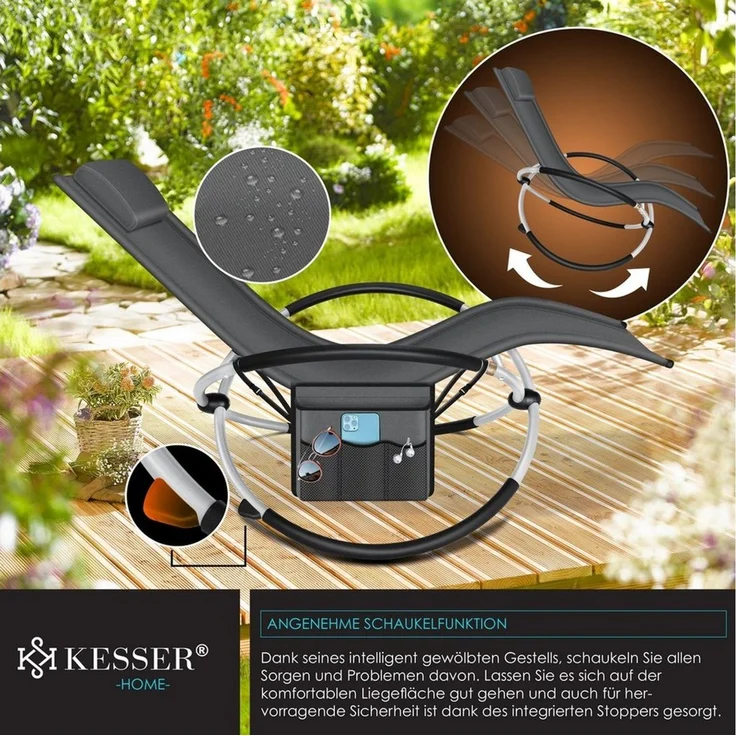 KESSER® Relaxliege Liegestuhl | Gartenliege | Gartenstuhl | Klappstuhl faltbar | Schwungliege | Schaukelsessel | ergonomische Relaxsessel | wetterfest | 180 kg Belastung | 174 x 78 x 89 cm Anthrazit - mit Set – Bild 3