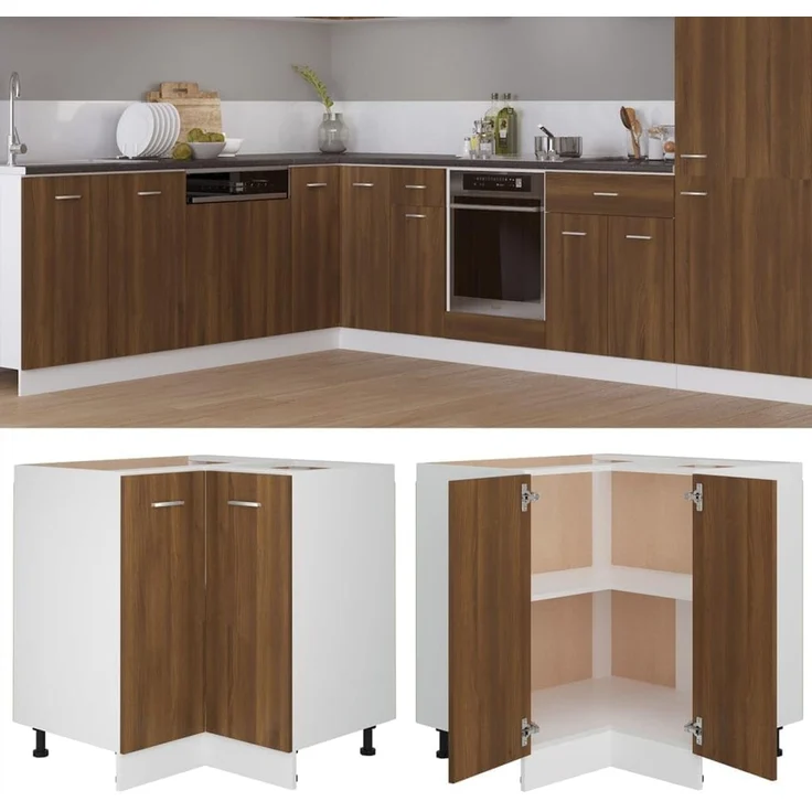 vidaXL Eckunterschrank 2 Regalböden Küchenschrank Küchenzeile Eckschrank Küchenmöbel Einbauküche Schrank Eichen-Optik 75,5 x 75,5 x 81,5 cm Holzwerkstoff – Bild 2