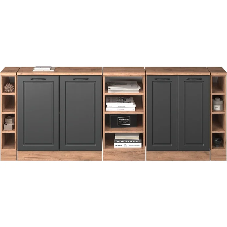 Küchenschrank für Dachschrägen R-Line Anthrazit Landhaus/Goldkraft Eiche 210 cm 5er Set Schrankkorpuss 60 cm Tiefe Vicco – Bild 5