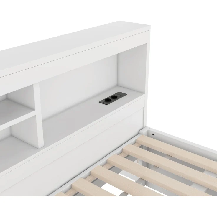 CHICFURN Bett aus Spanplatte und MDF Weiß 140x200 cm mit Ausziehbett, LED-Beleuchtung und USB-Anschlüssen – Bild 6