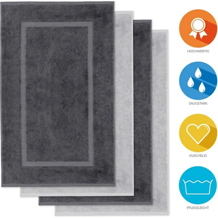 Lavea Badematte 4er Set Badeteppiche Elena Frottee 50x80 cm Badvorleger, 100% Baumwolle, 500 g/m² Frottier, weich & saugstark, pflegeleicht – Bild 1