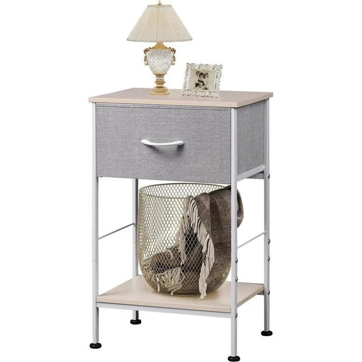WLIVE Beistelltisch Nachttisch mit Stoffschublade & Ablage, 40×30×63 cm, Metallrahmen (1 Tisch), platzsparender Nachtschrank fürs Schlafzimmer & Wohnzimmer