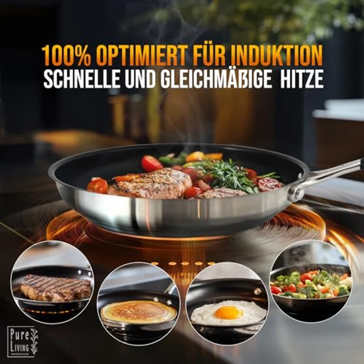 PURE LIVING INTERIOR DESIGN Bratpfanne Edelstahlpfanne, antihaftbeschichtet, 20 cm, für Induktion und alle Herde, Made in Germany – Bild 7