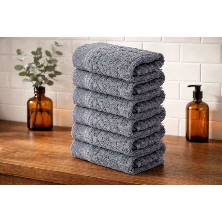 Mijolnir 'Textured - Anthracite' Waschhandtuchset (6-teilig), Anthrazit, 30 x 50 cm – Bild 1