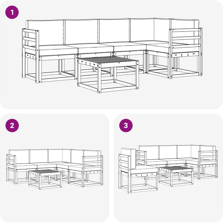 vidaXL Outdoor-Sofagarnitur mit Kissen 6 pcs Natur und Creme 3366413 – Bild 8