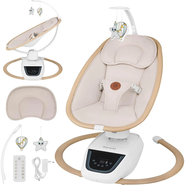 Lionelo OLIVIA Elektrische Babywippe bis zu 9 kg Neigungsverstellung, natürliches Schaukeln, 4 Geschwindigkeiten, ergonomischer Sitz, 13 Melodien, 2 Spielzeuge, Fernbedienung – Bild 1