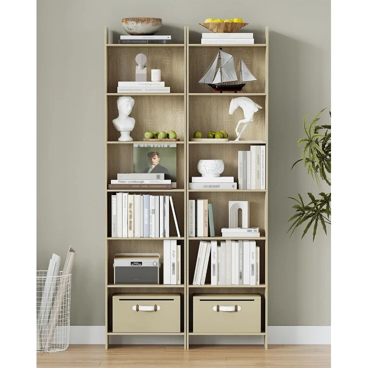 Bücherregal, Regal, Standregal, Büroregal, mit 7 Fächern, offen, für Wohnzimmer, Arbeitszimmer, Büro, als Raumteiler, 24 x 48 x 197,4 cm, Eichenbeige – Bild 3