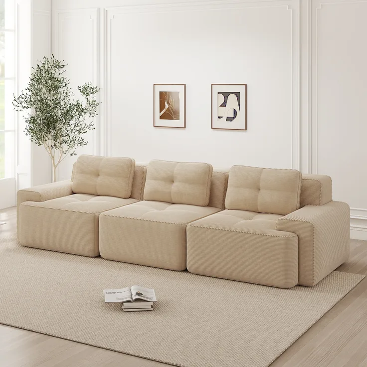 Cloud Modulsofa Boneless Sofa,Modulares Ecksofa Überdimensionales Modulares Cloud-Sofa Bequeme Corduroy-Cloud-SofaSofas 3-Sitzer Tiefsitz Sofa für Wohnzimmer Montagefreies Sofa,Corduroy,Beige,