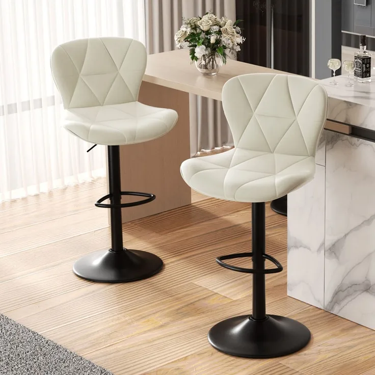 Hawthyhome Barhocker 2er Set Kunstleder Barstuhl Höhenverstellbar 360° Drehbar mit Rückenlehne Weiß