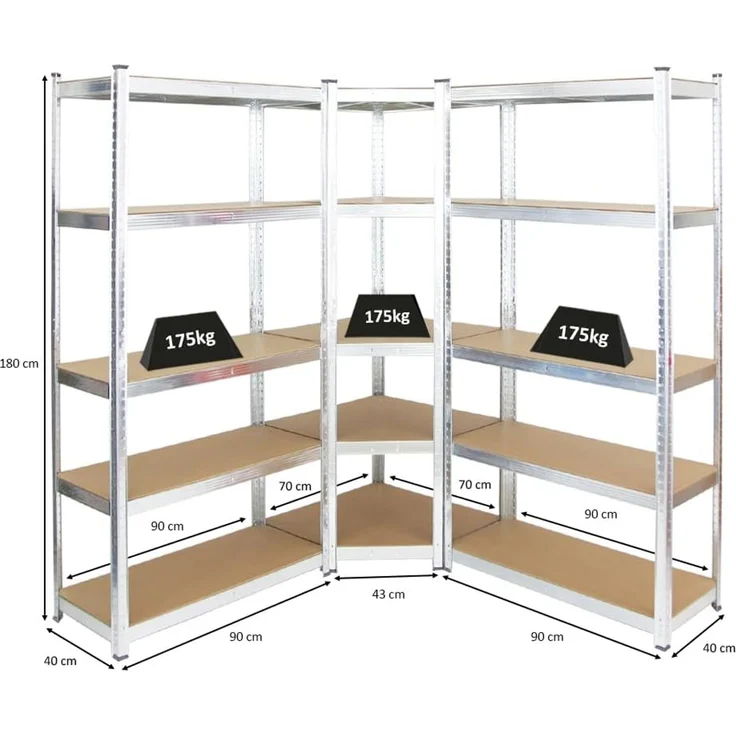 PROREGAL Mega Deal Eckregal Ragnar 1x: 180 x 70 x 40 cm | 2X: 180 x 90 x 40 cm Verzinkt Fachlast 175kg, Kellerregal, Steckregal, Garagenregal, Lagerregal – Bild 2