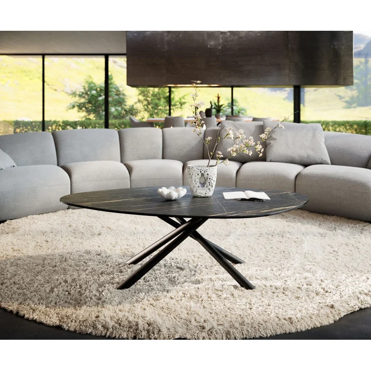 Couchtisch Edge Organisch 140x76 cm Keramik Laminam® Noir Desir Braun Sarity Metall Schwarz – Bild 2