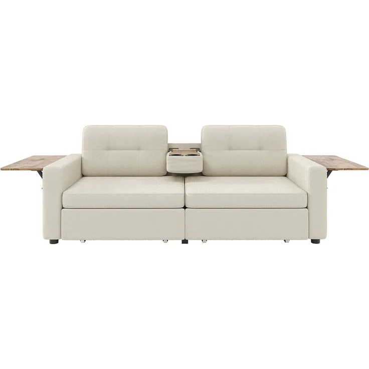 ZUBALIYA Schlafsofa 71x57.5 cm, mit Schreibtisch, mit Schubladen, mit Stauraum, mit Ablageflächen, mit Ausziehbett, Beige – Bild 13